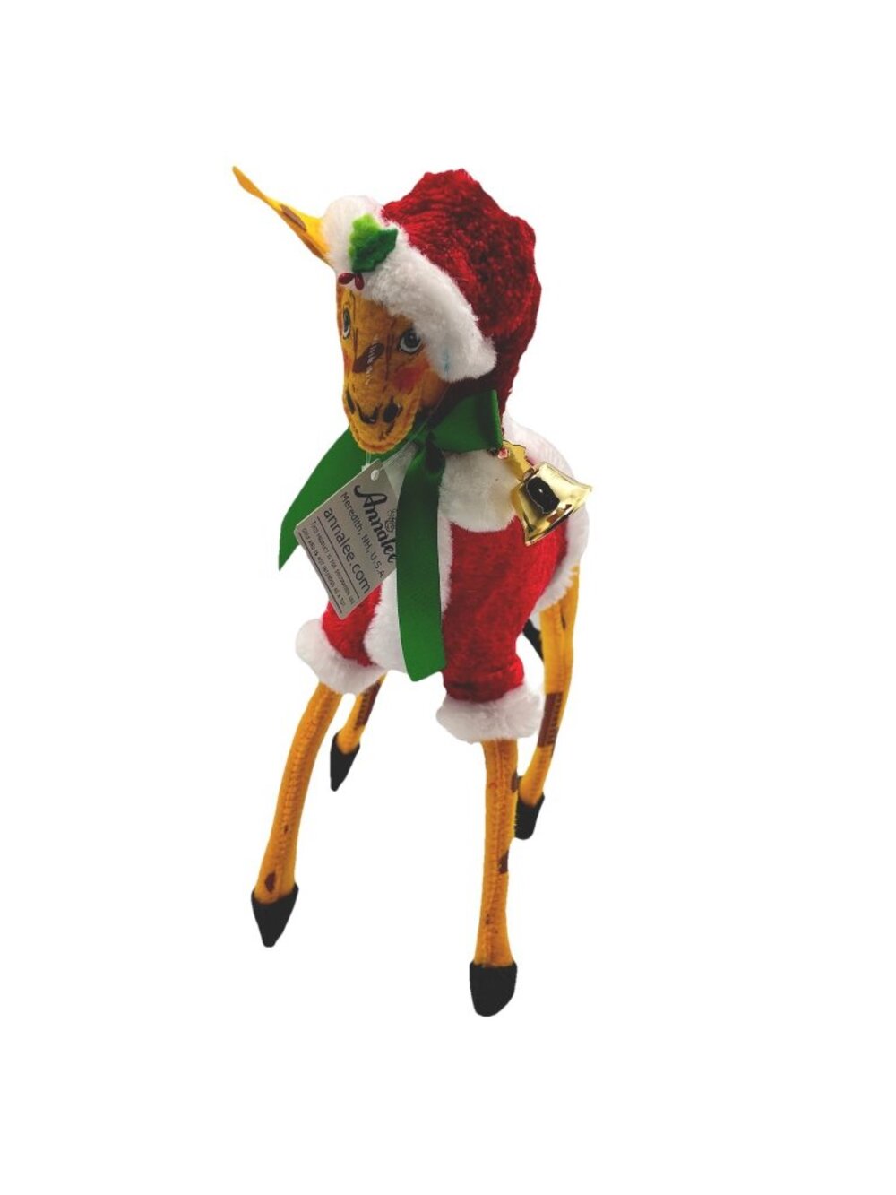 2012 Annalee Doll Christmas Giraffe Red Coat Holiday Santa Hat Gold Bell 12”